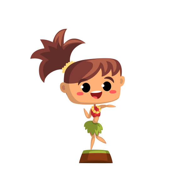 快乐的女孩跳舞草裙舞在传统的夏威夷服装矢量插图在白色的背景图片下载