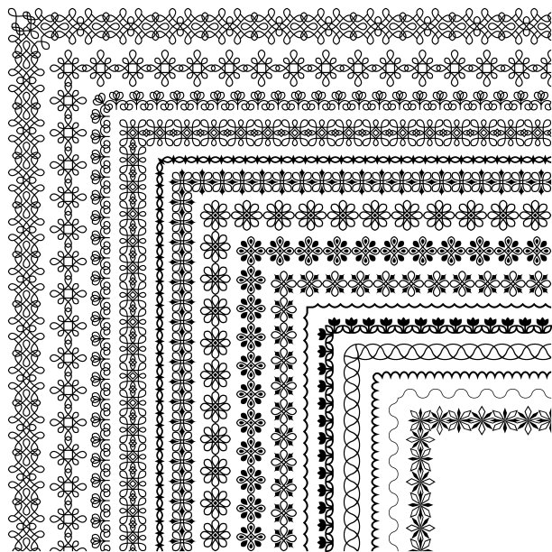 矢量笔刷集与现代和经典的图案，花卉图案图片下载
