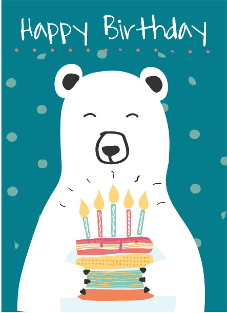 白熊抱着一个生日蛋糕的想法为生日贺卡图片下载