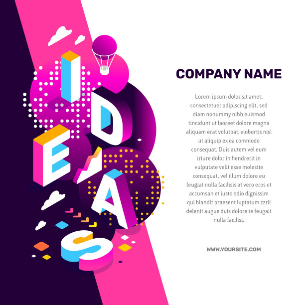 创意概念。矢量创意抽象插图的3d想法字字体排版与装饰元素，文字上的颜色背景。图片下载