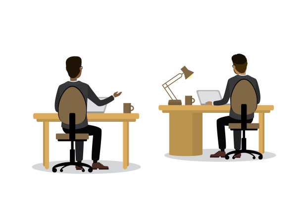 办公室工作人员坐在工作场所后视图图片下载