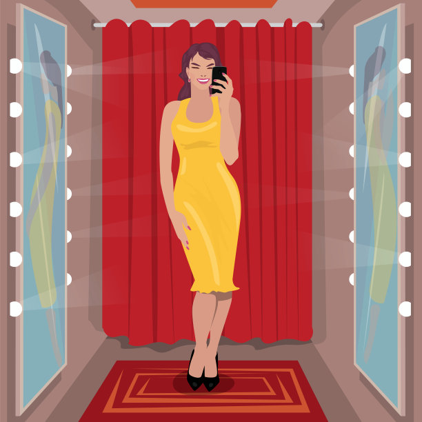 在试衣间自拍黄色长裙图片下载