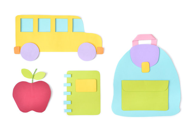 回到学校设置剪纸在白色的背景图片下载