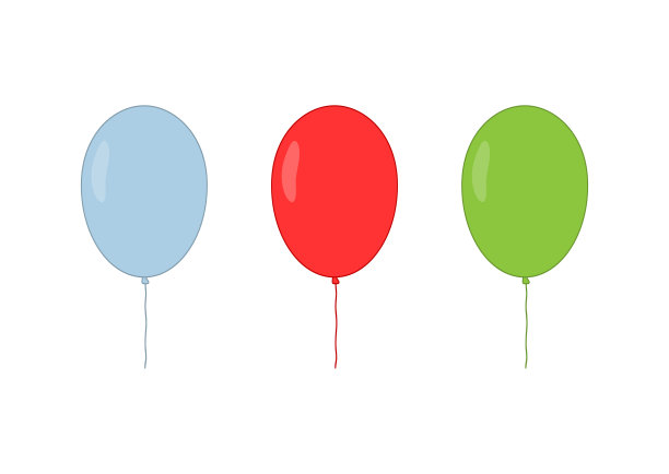 蓝色、红色和绿色孤立的气球。图片下载