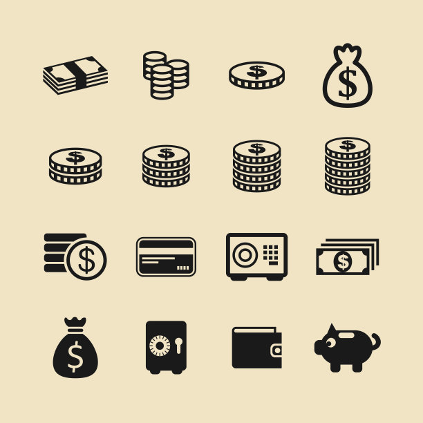 货币和硬币矢量图标的银行图片下载