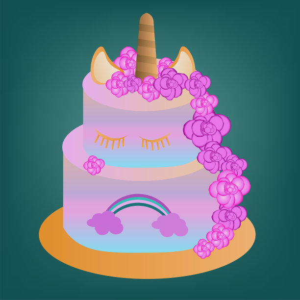 矢量蛋糕与独角兽和彩虹的孩子在生日图片下载