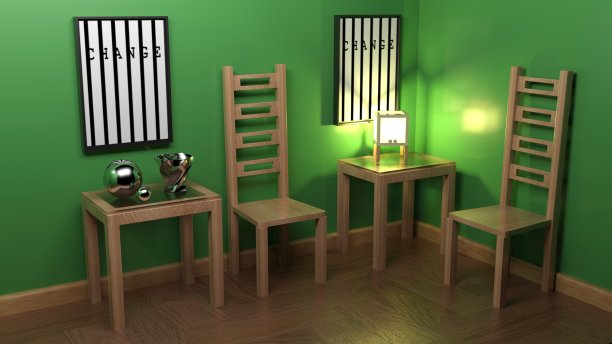 墙壁上挂着画布的房间- 3D渲染图片下载