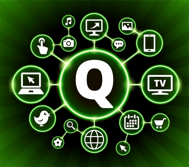 字母Q互联网通信技术暗按钮背景图片下载