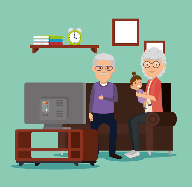 祖父母夫妇和婴儿在客厅图片下载