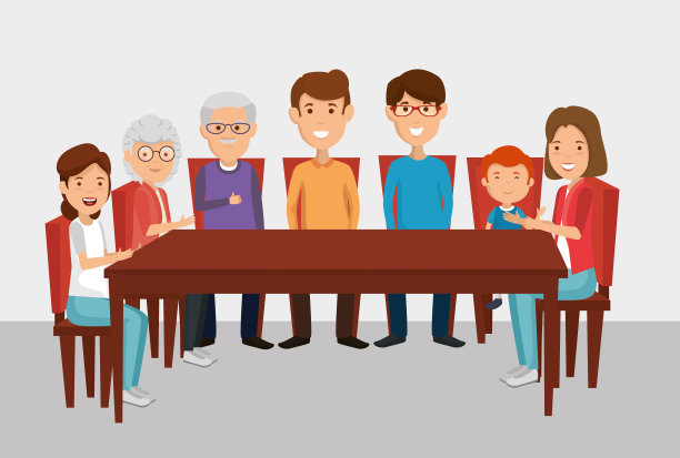 一群家庭成员在餐厅里图片下载