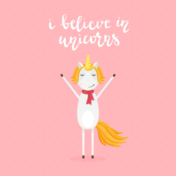 粉红色的背景与快乐的独角兽素材图片