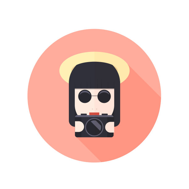 平面矢量女孩与眼镜和照片相机人物头像在圆圈。图片下载