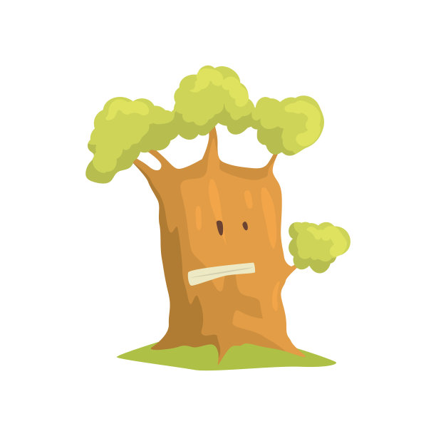 大的人性化的树与情感的脸。自然森林元素。绿园植物。平面向量插图图片下载