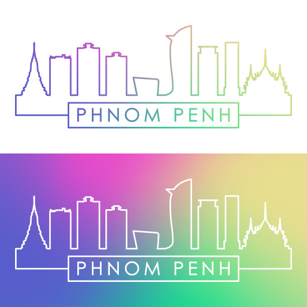 金边天际线。彩色线性风格。可编辑的矢量文件。图片下载