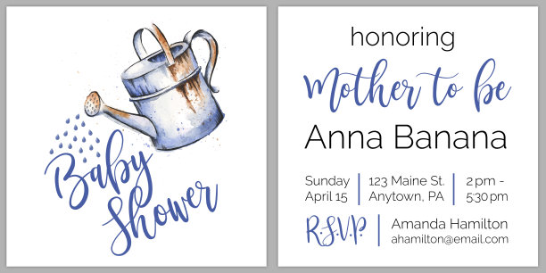 园艺主题婴儿淋浴水彩和墨水邀请设计图片下载