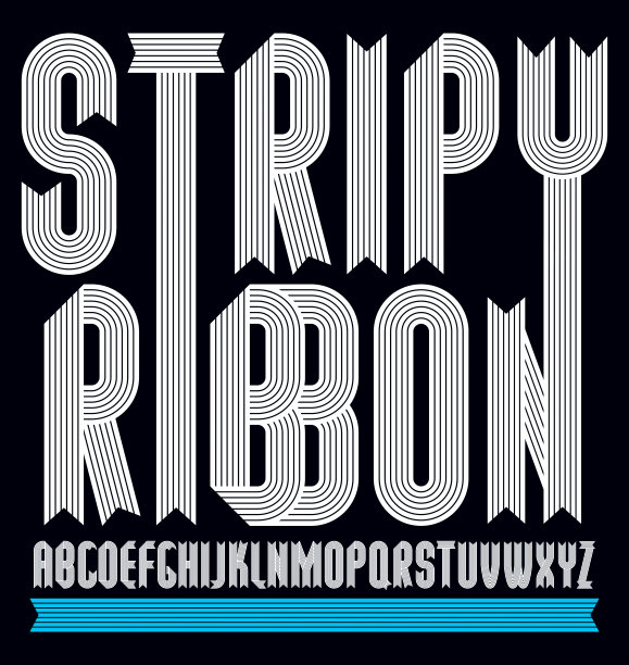 向量时尚复古的资本英语字母集合。时髦的粗体压缩字体，可用于艺术创作。使用几何条纹创建。图片下载