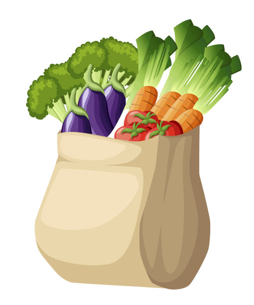 环保纸袋。装有蔬菜的回收购物袋。再生包装的新鲜有机食品。当地种植的健康蔬菜。矢量插图孤立在白色背景图片下载
