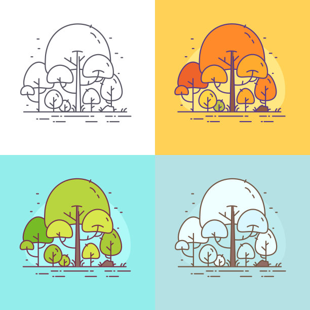 一组向量细线插图与树图片下载