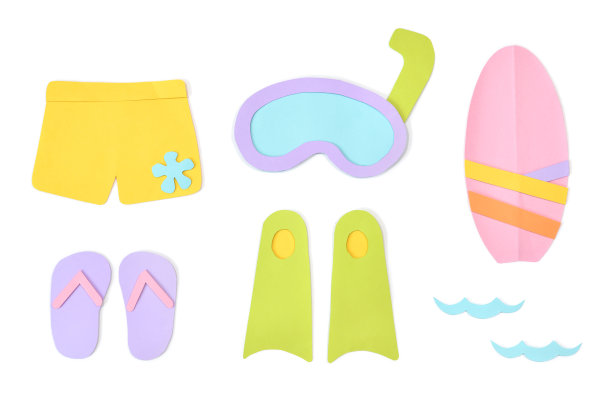 夏季设置剪纸在白色的背景图片下载