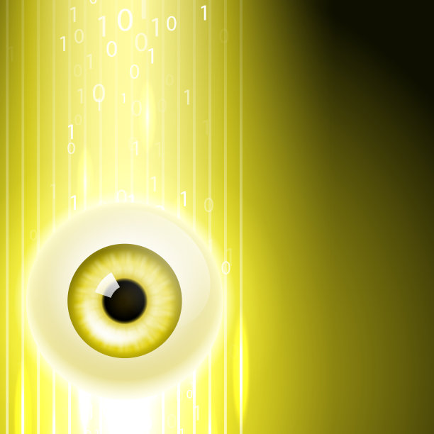 黄色背景，眼睛和二进制代码。图片下载