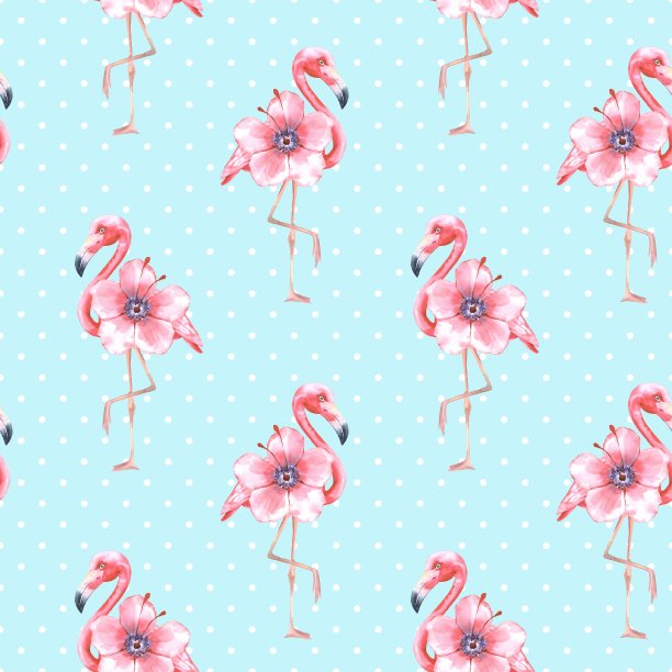 粉红色的火烈鸟。水彩无缝图案6图片下载