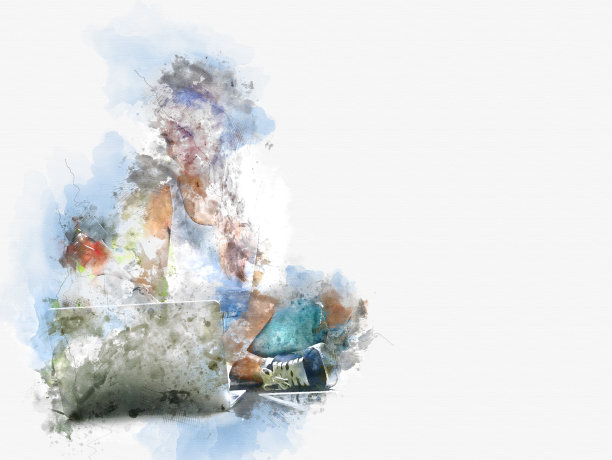 女性玩电脑为网上购物绘画背景。图片下载