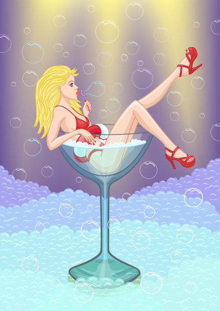 泡沫派对上的女孩。图片下载