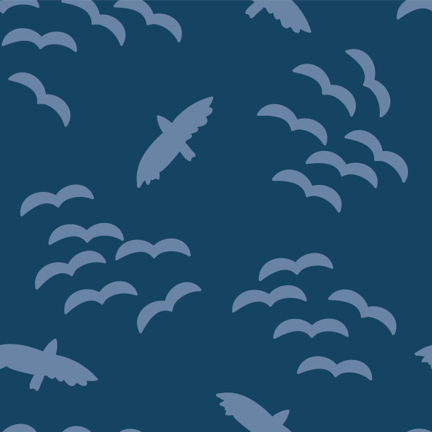鸟的轮廓在深蓝色的背景上是浅蓝色的。无缝的矢量模式。图片下载