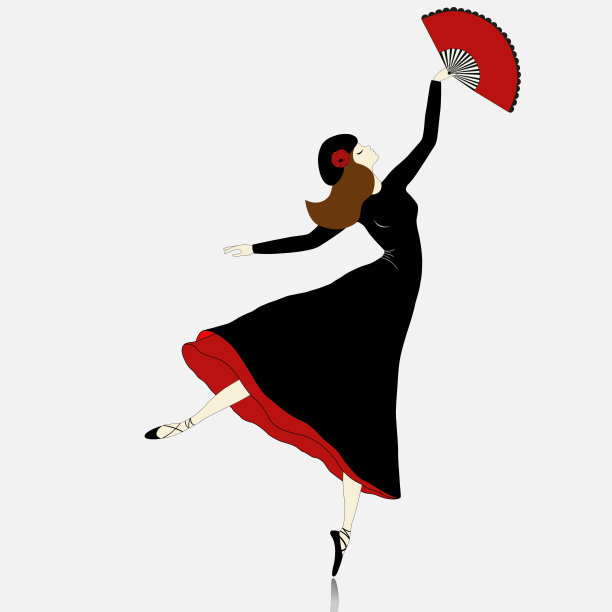 漂亮的舞者拿着红色的扇子图片下载