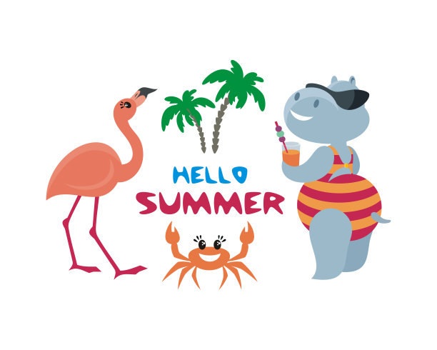 欢快的河马和火烈鸟图片下载