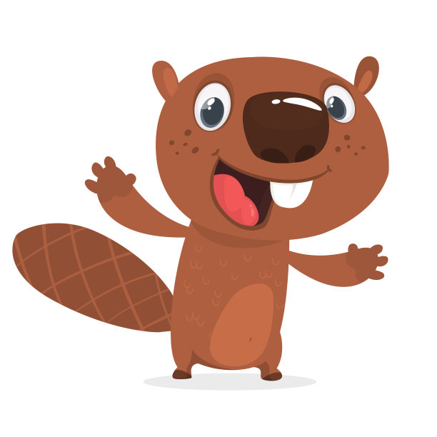 兴奋的卡通海狸挥舞着他的手。布朗海狸的吉祥物。矢量图图片下载
