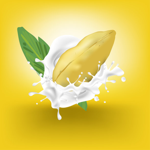 鲜榴莲果实载体风格上的黄色背景图片下载