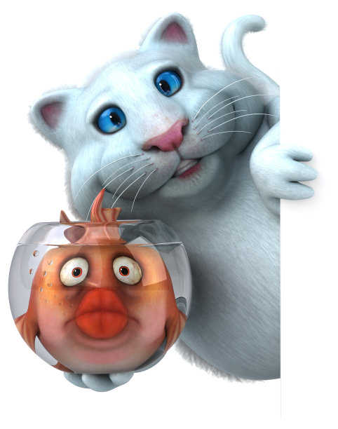 猫和鱼- 3D插图图片下载