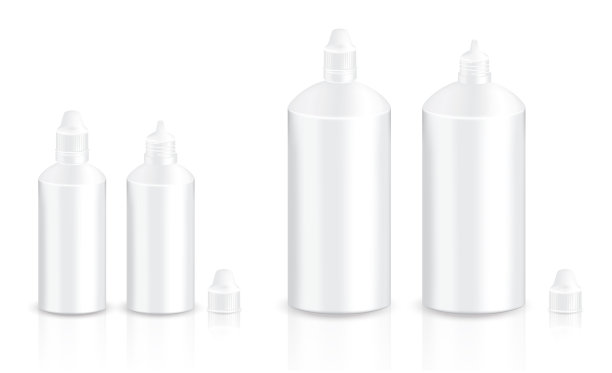 模拟逼真的防篡改消毒溶液化妆品瓶隐形眼镜上的白色背景插图图片下载