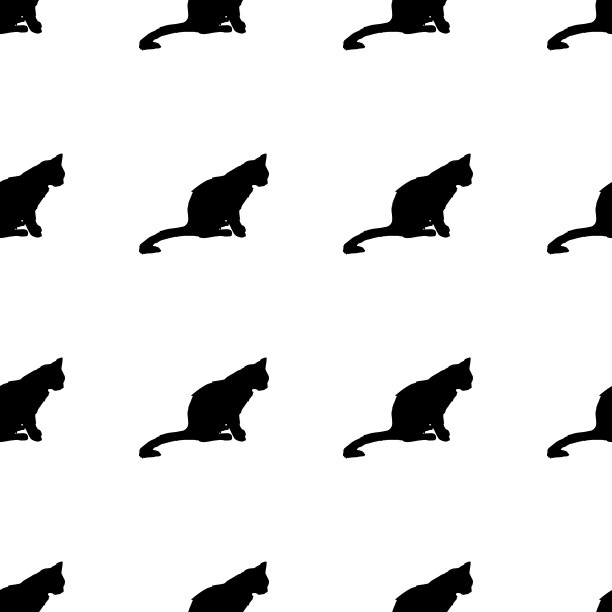 复古无缝图案与猫。矢量插图。孤立的剪影猫坐着。优雅可爱的插画图片下载