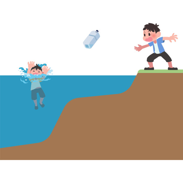 向溺水儿童扔瓶子的人图片下载