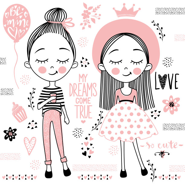 可爱小女孩矢量素材图片下载