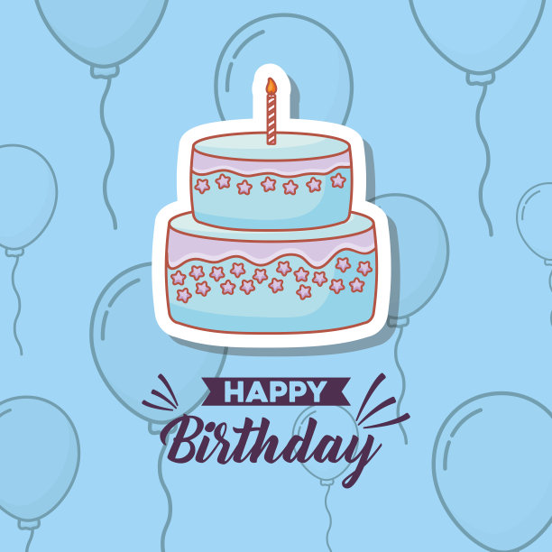生日贺卡，甜甜的蛋糕和气球氦气图片下载