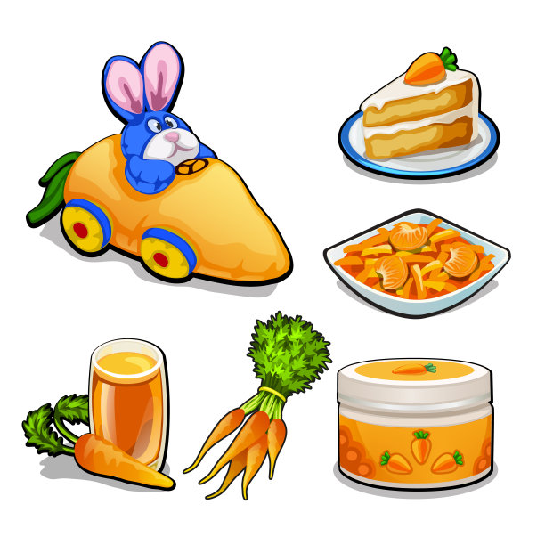 将这组项目的主题胡萝卜孤立在白色背景上。矢量卡通特写插图图片下载