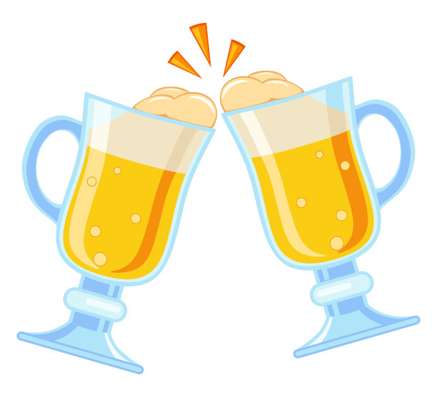 彩色卡通两个花式啤酒杯图片下载