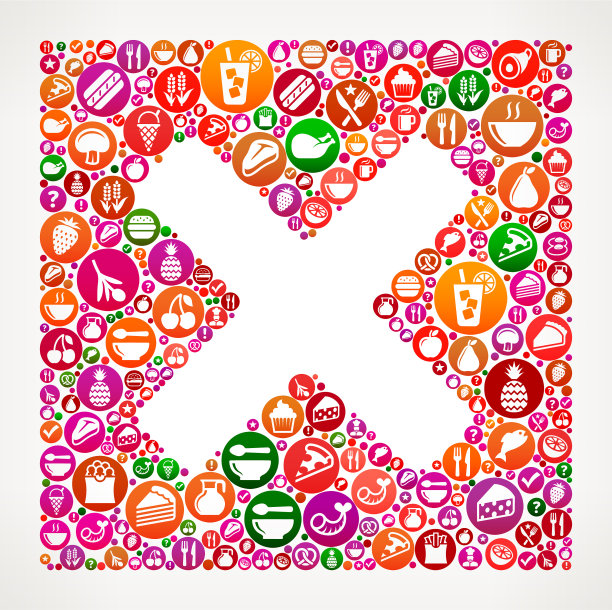 X标记食物和饮食矢量图标背景图片下载