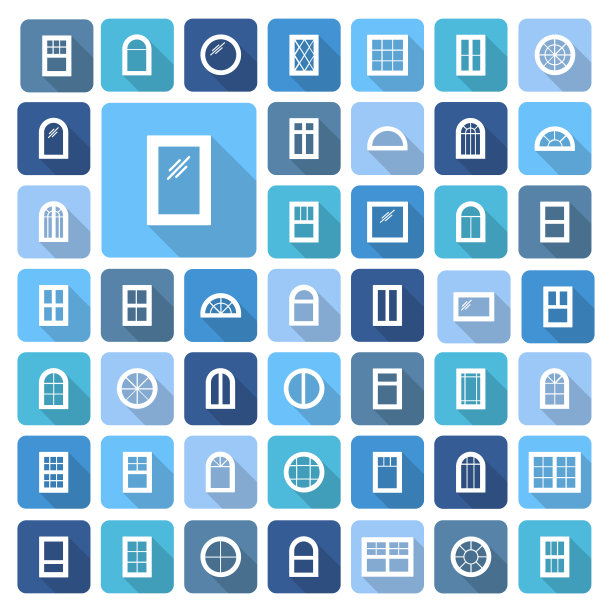 Windows图标集合。矢量插图的平面彩色象形图与长阴影。图片下载