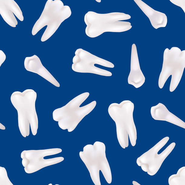 逼真的细节3d白色健康的牙齿无缝模式背景。向量图片下载