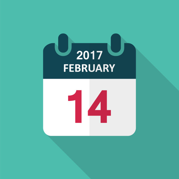 情人节日历图标2月14日，向量。图片下载