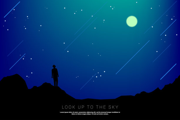 一个人仰望星空的剪影:人与使命的概念图片下载