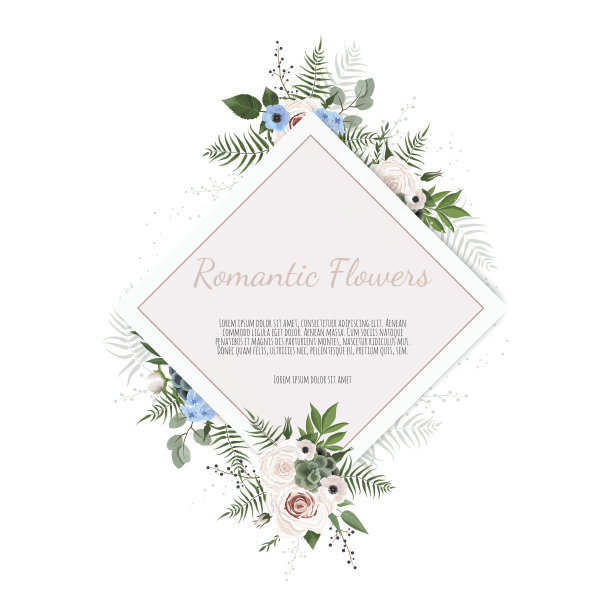 矢量花设计卡。问候，明信片婚礼邀请模板。优雅的框架与玫瑰和银莲花图片下载