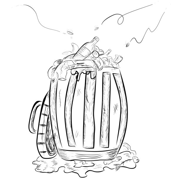 简单手绘素描垃圾桶和满、脏的垃圾桶图片下载