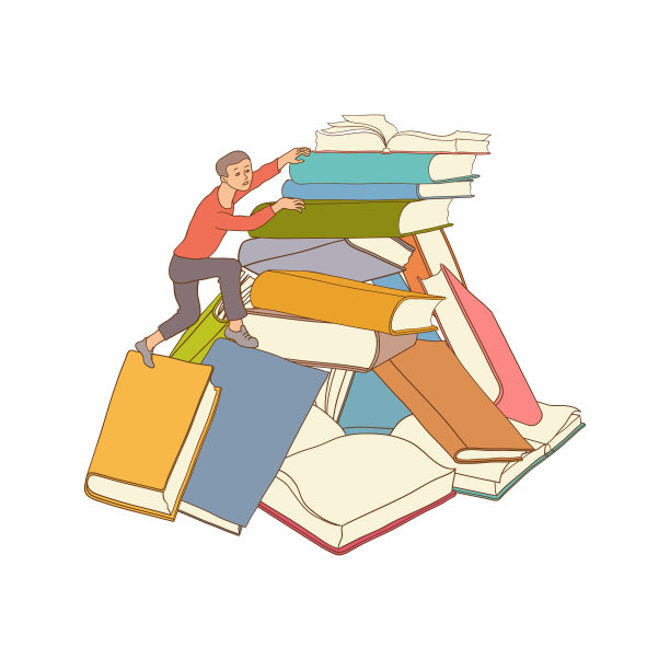 矢量素描男人爬书堆图片下载