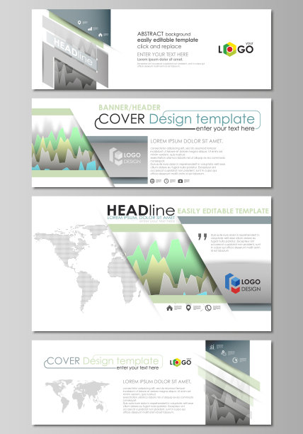 极简的矢量插图可编辑布局的社会媒体，电子邮件标题，旗帜设计模板流行的格式。有不同高度的山峰的彩色图表图片下载