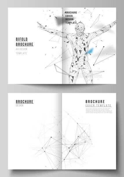 矢量布局的两个A4格式封面模型设计模板双折小册子，传单，报告。技术、科学概念。分子结构，连接线和点。未来主义的背景图片下载